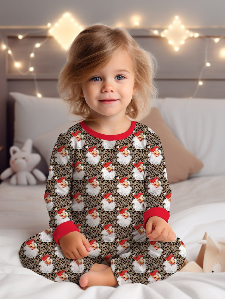 Child Leopard Print Santa Pyjamas (Ribbed Fabric) - Charley's Wild World