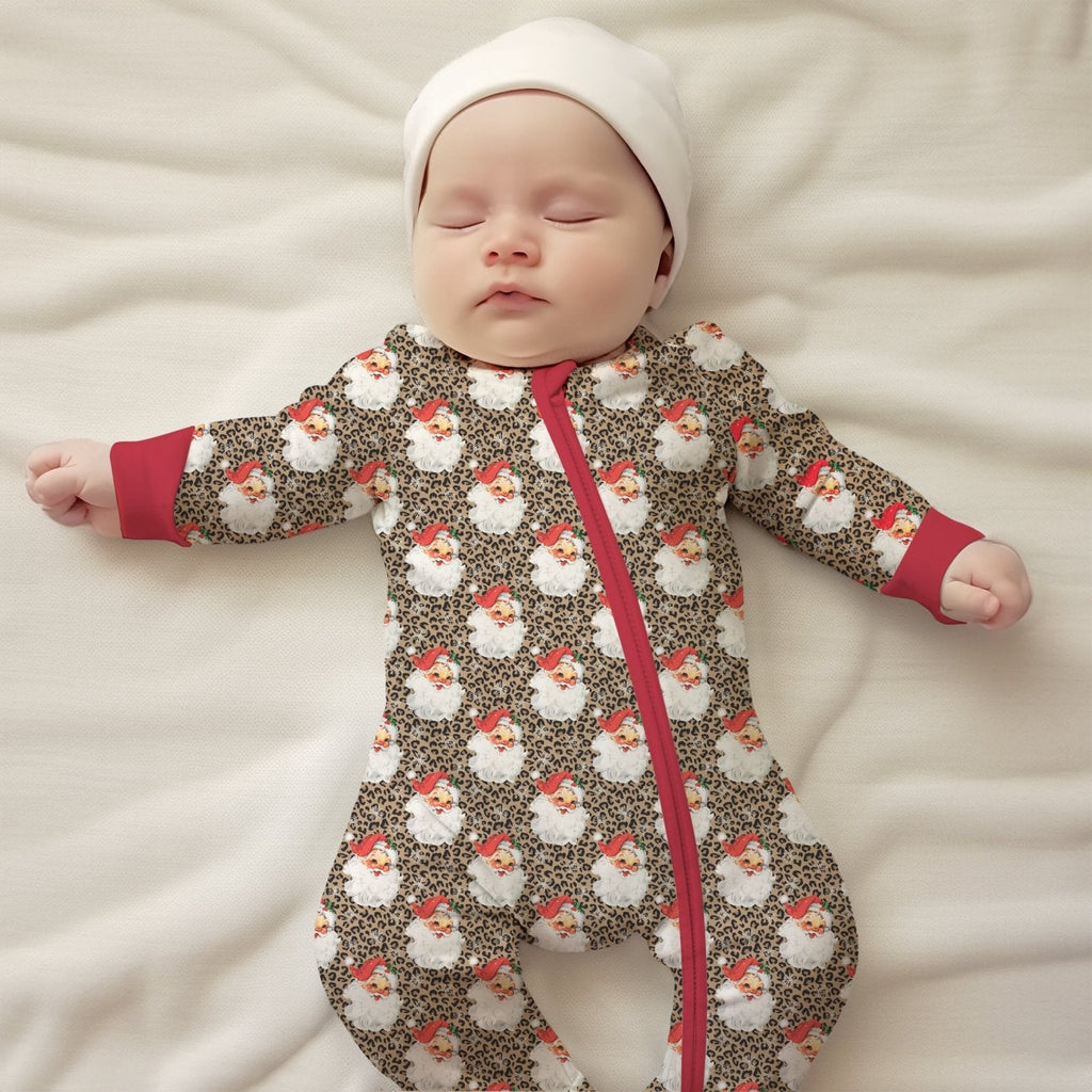 Leopard Print Santa Zippy Sleepsuit (Ribbed Fabric) - Charley's Wild World