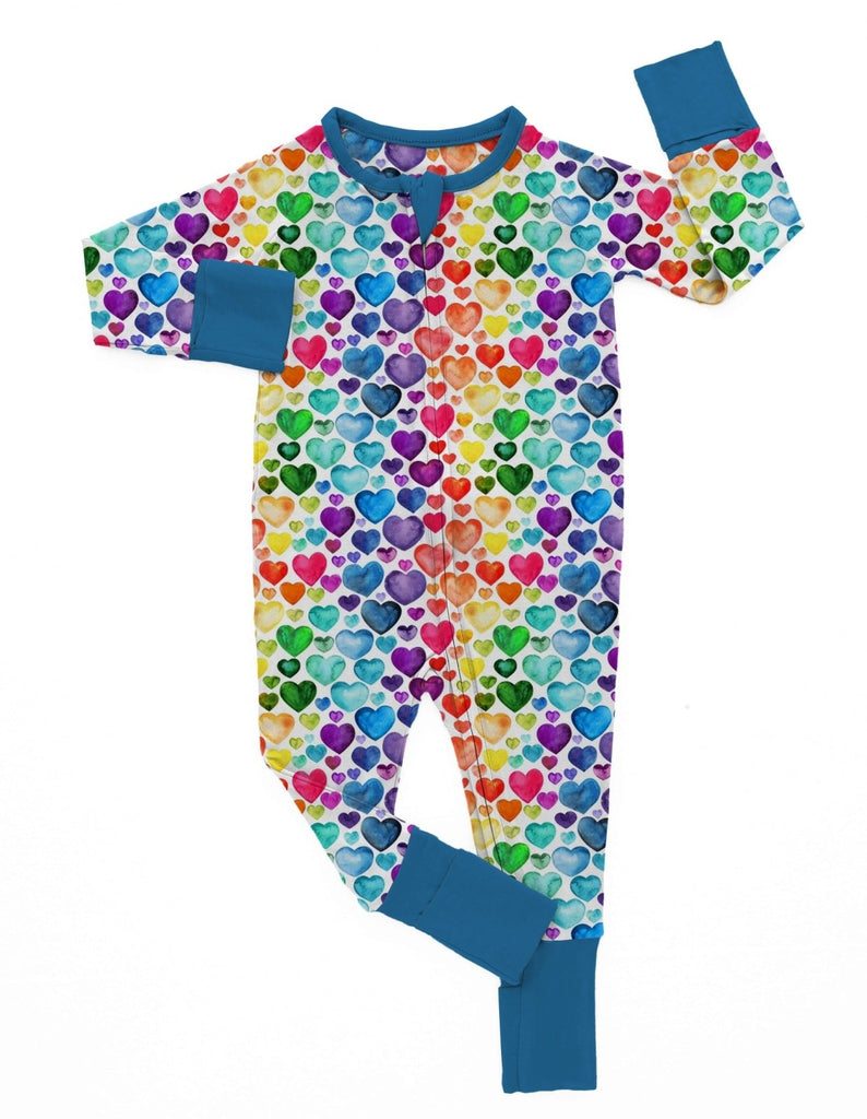 Rainbow Hearts Zippy Sleepsuit - Charley's Wild World