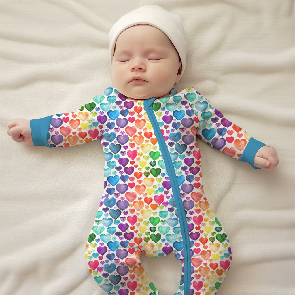 Rainbow Hearts Zippy Sleepsuit - Charley's Wild World