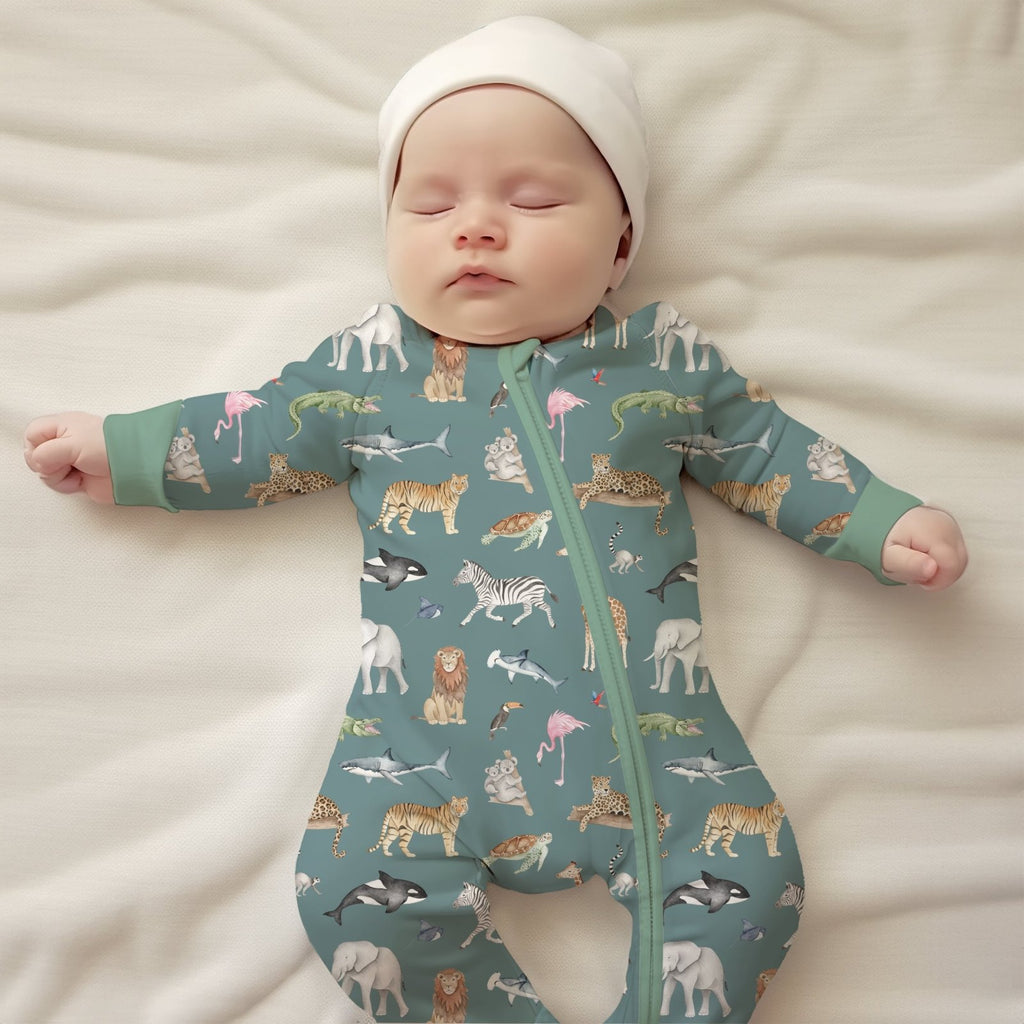 Wild World (Teal) Sleepsuit - Charley's Wild World